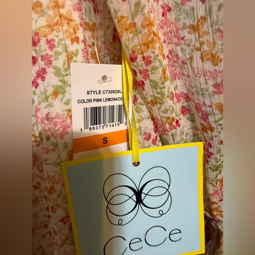CeCe Floral Ruffle Sleeve Blouse - Pink and Yellow - Picture 3 of 5